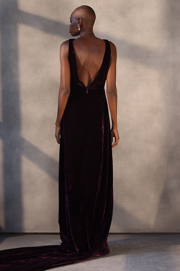 Garnet Velvet Draped Corset Engagement Gown by Payal Jain at Pernia's Pop Up Shop