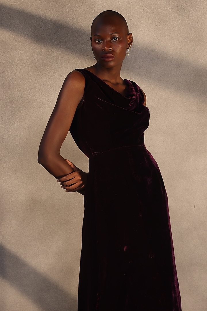 Garnet Velvet Draped Corset Engagement Gown by Payal Jain at Pernia's Pop Up Shop