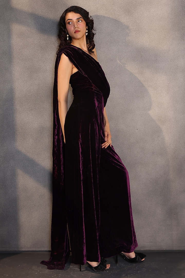 Garnet Velvet Jumpsuit by Payal Jain at Pernia's Pop Up Shop