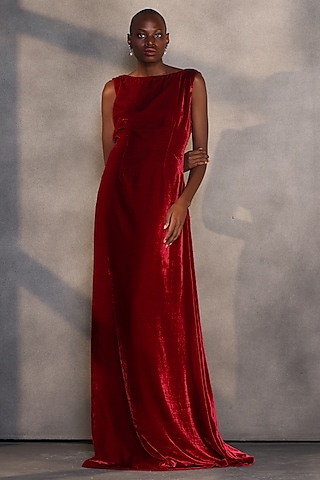 Ruby Red Velvet Gown by Payal Jain