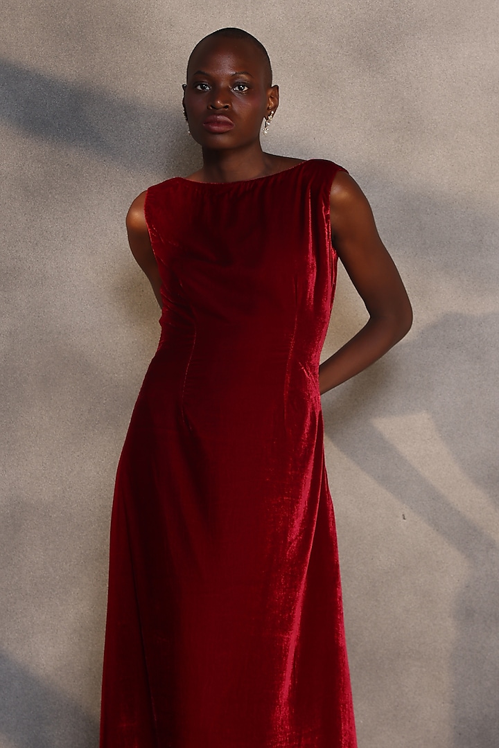 Ruby Red Velvet Engagement Gown by Payal Jain at Pernia's Pop Up Shop