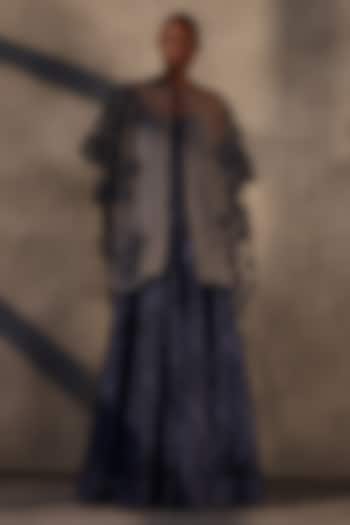 Sapphire Blue Lace Embroidered Panelled Party Wear Dress by Payal Jain at Pernia's Pop Up Shop