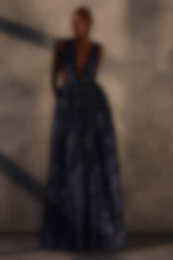 Sapphire Blue Lace Applique Maxi Party Wear Dress by Payal Jain at Pernia's Pop Up Shop