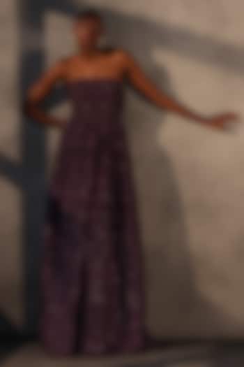 Aubergine Lace Applique Corset Maxi Party Wear Dress by Payal Jain at Pernia's Pop Up Shop