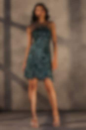 Emerald Green Lace Sequins Embroidered Corset Party Wear Dress by Payal Jain at Pernia's Pop Up Shop