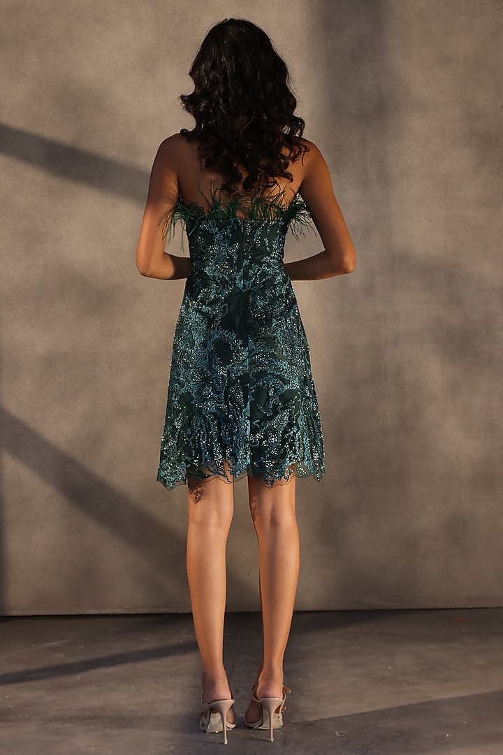 Emerald Green Lace Sequins Embroidered Corset Party Wear Dress by Payal Jain at Pernia's Pop Up Shop