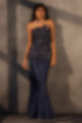 Sapphire Blue Lace Sequins Embroidered Skirt by Payal Jain at Pernia's Pop Up Shop