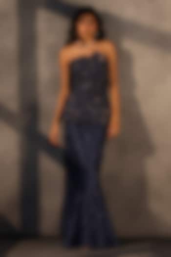 Sapphire Blue Lace Sequins Embroidered Corset by Payal Jain at Pernia's Pop Up Shop