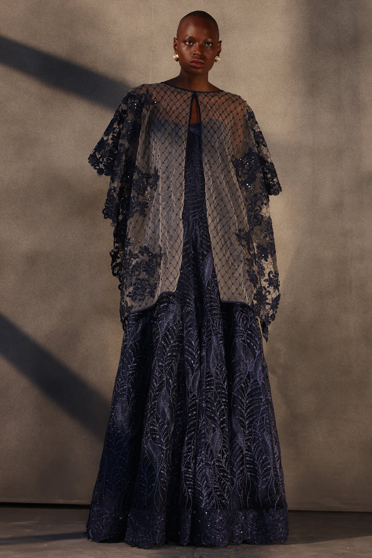 Sapphire Blue Lace Sequins Embroidered Cape by Payal Jain at Pernia's Pop Up Shop