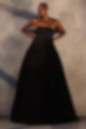 Ebony Black Taffeta Sequins Embellished Honeycomb Bridal Gown by Payal Jain at Pernia's Pop Up Shop