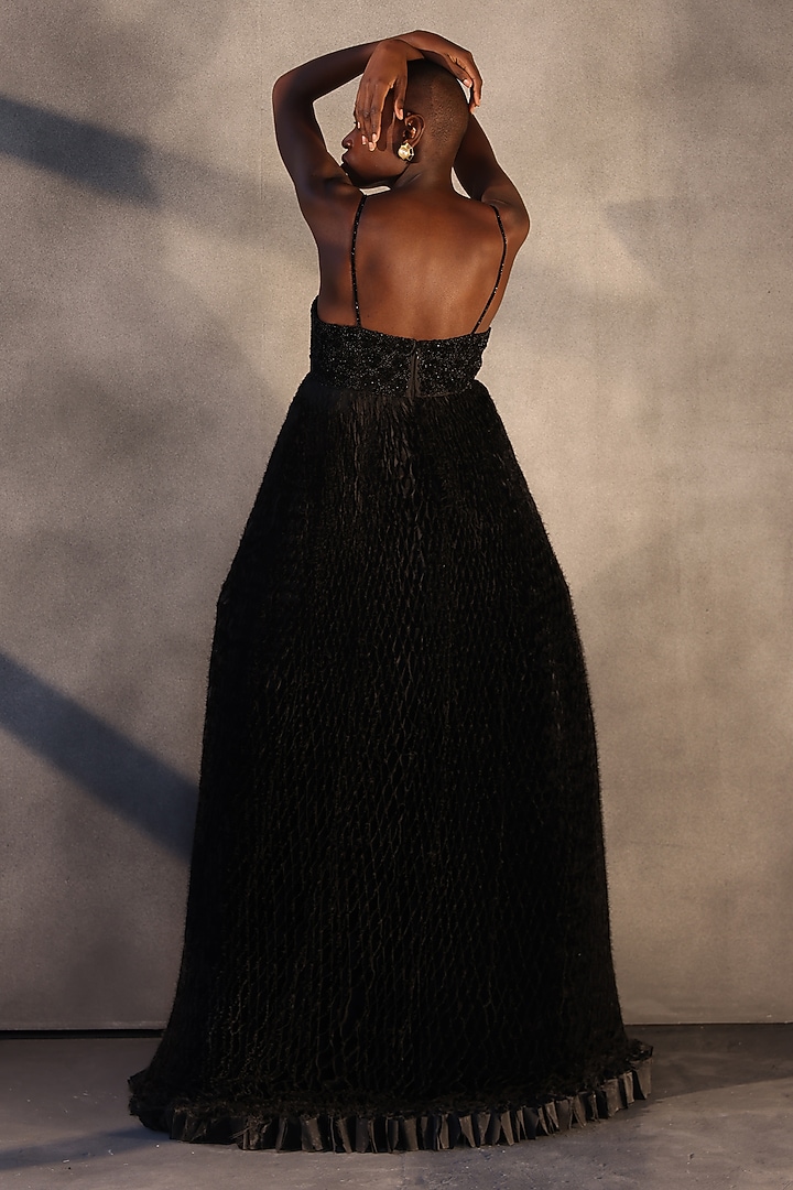 Ebony Black Taffeta Sequins Embellished Honeycomb Bridal Gown by Payal Jain at Pernia's Pop Up Shop