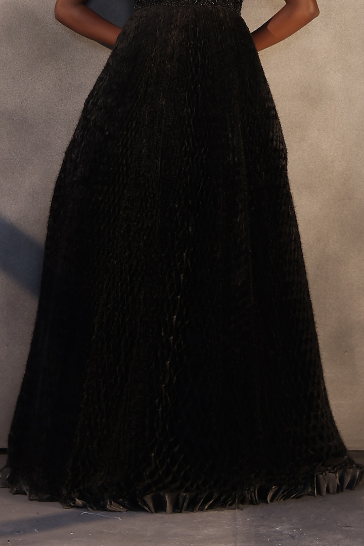 Ebony Black Taffeta Sequins Embellished Honeycomb Bridal Gown by Payal Jain at Pernia's Pop Up Shop