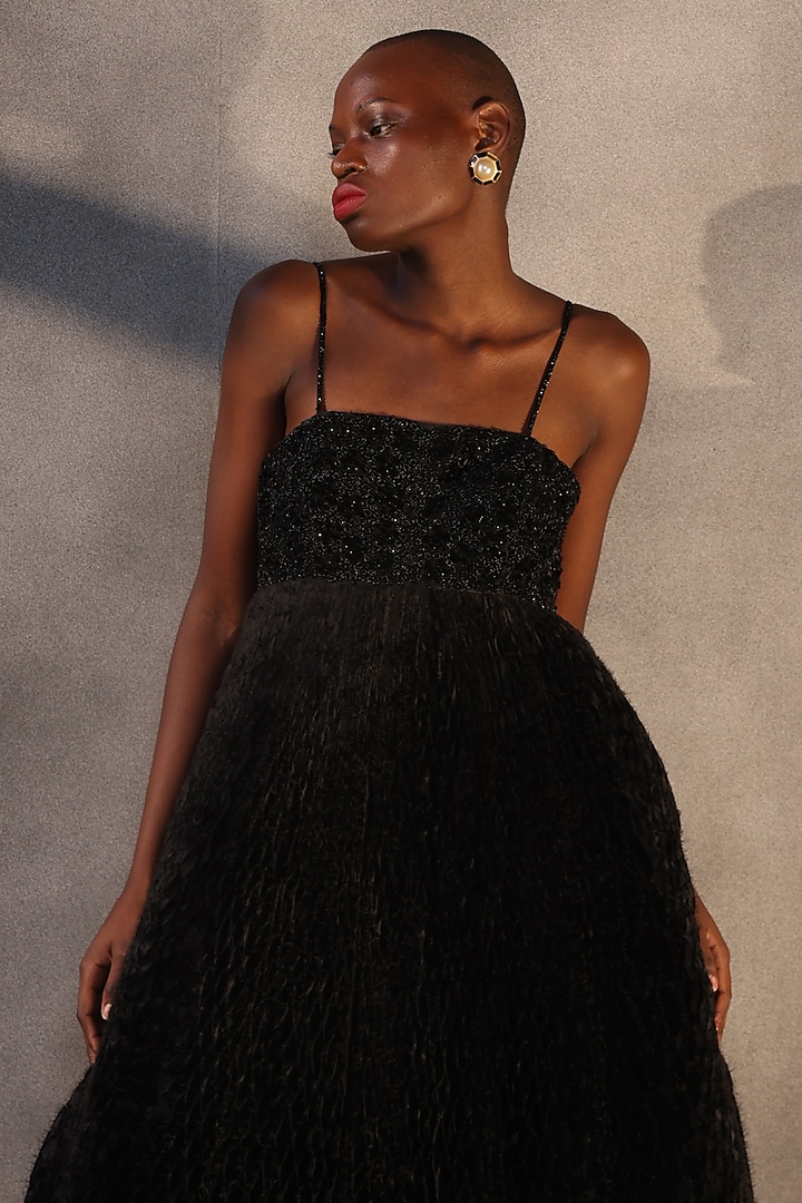 Ebony Black Taffeta Sequins Embellished Honeycomb Bridal Gown by Payal Jain at Pernia's Pop Up Shop