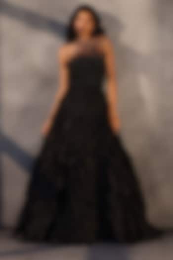 Ebony Black Taffeta Crystal Embroidered Corset Bridal Gown by Payal Jain at Pernia's Pop Up Shop