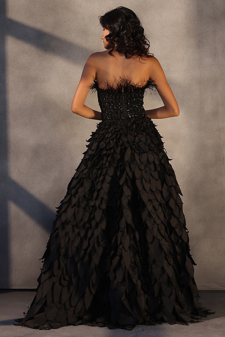 Ebony Black Taffeta Crystal Embroidered Corset Bridal Gown by Payal Jain at Pernia's Pop Up Shop