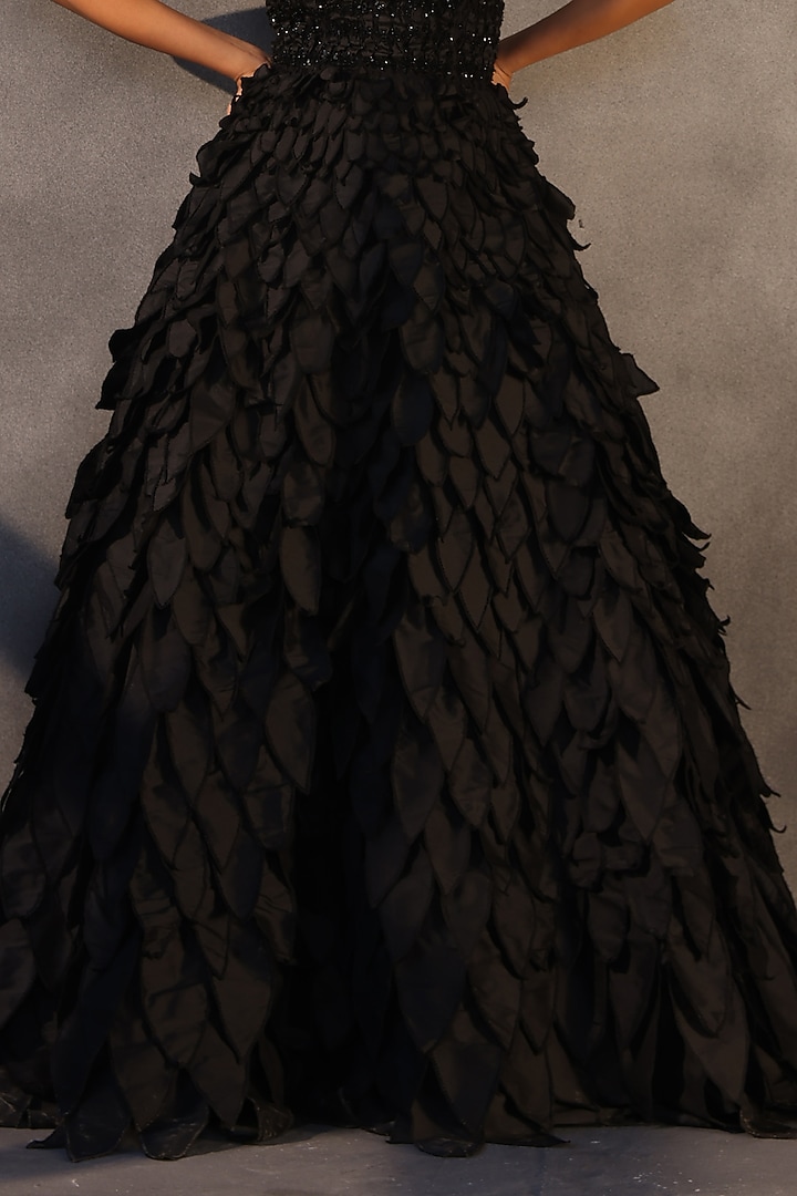 Ebony Black Taffeta Crystal Embroidered Corset Bridal Gown by Payal Jain at Pernia's Pop Up Shop