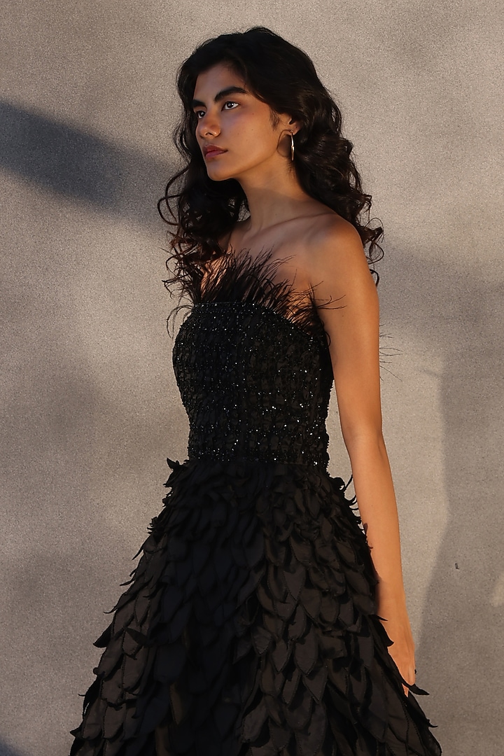 Ebony Black Taffeta Crystal Embroidered Corset Bridal Gown by Payal Jain at Pernia's Pop Up Shop