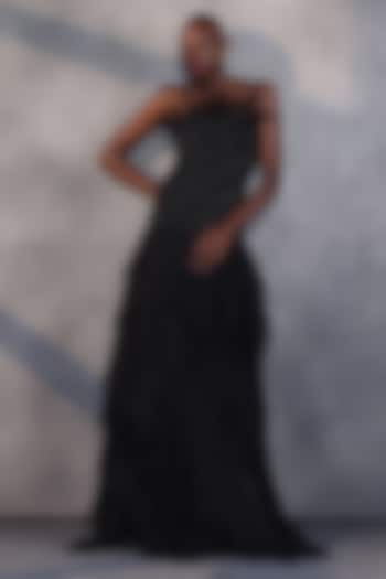 Ebony Black Taffeta Layered Corset Wedding Gown by Payal Jain at Pernia's Pop Up Shop