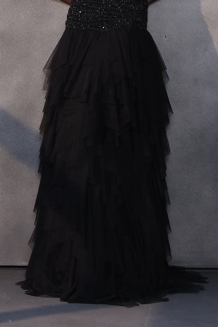 Ebony Black Taffeta Layered Corset Wedding Gown by Payal Jain at Pernia's Pop Up Shop