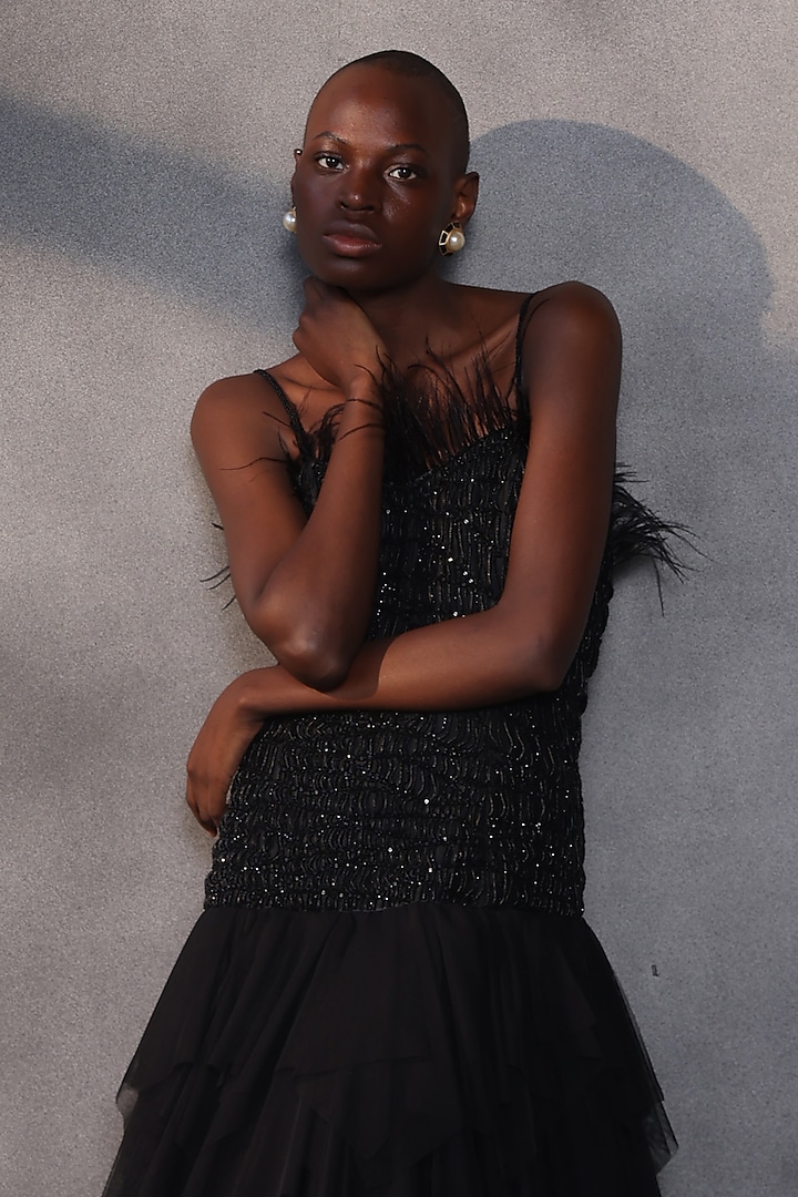 Ebony Black Taffeta Layered Corset Wedding Gown by Payal Jain at Pernia's Pop Up Shop