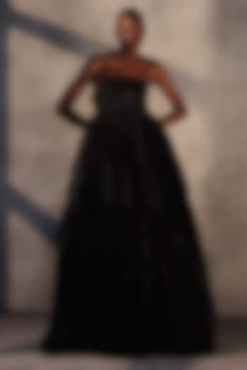 Ebony Black Taffeta Crystal Work Corset Bridal Gown by Payal Jain at Pernia's Pop Up Shop