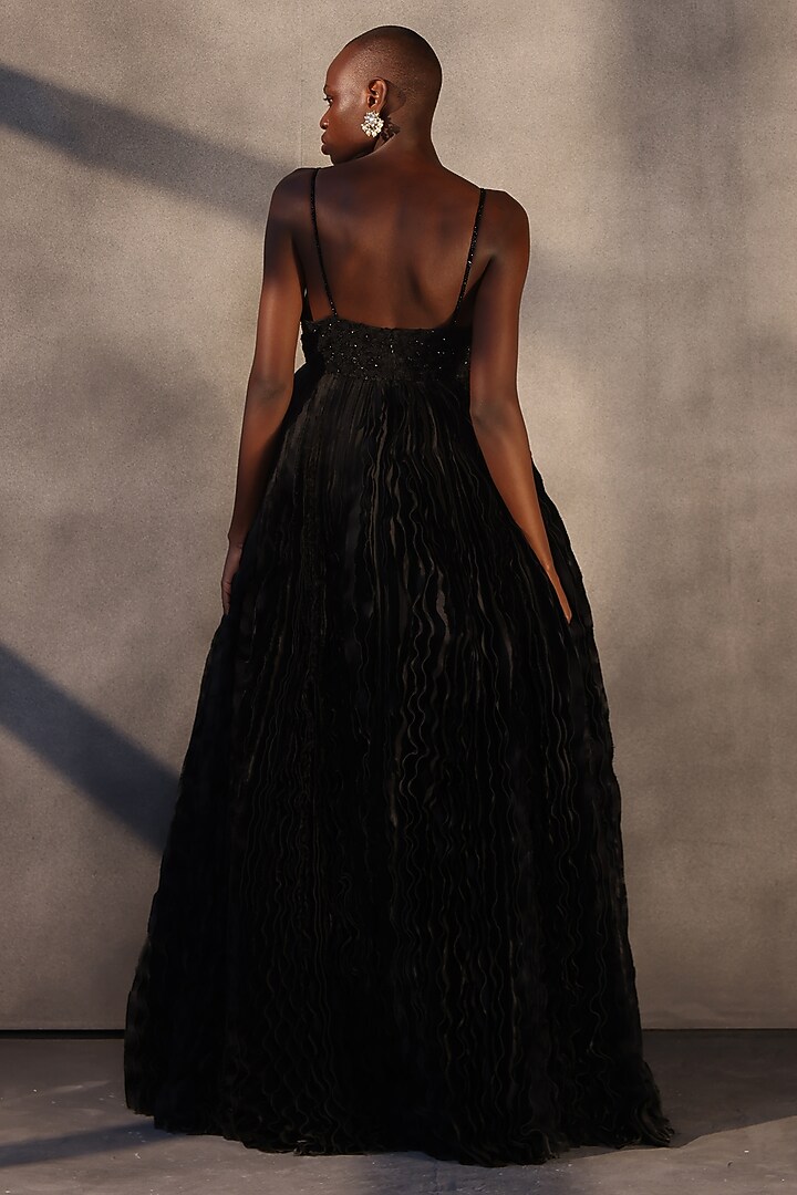 Ebony Black Taffeta Crystal Work Corset Bridal Gown by Payal Jain at Pernia's Pop Up Shop