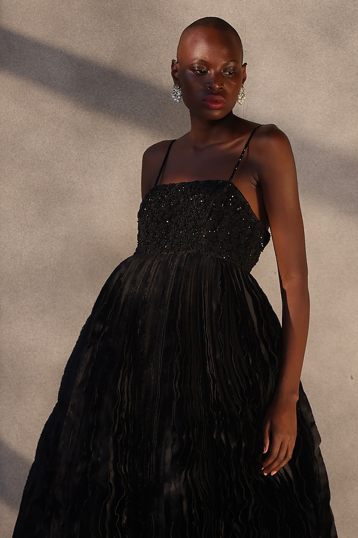 Ebony Black Taffeta Crystal Work Corset Bridal Gown by Payal Jain at Pernia's Pop Up Shop