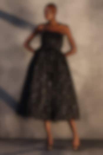 Ebony Black Lace Crystal Embroidered Corset Party Wear Dress by Payal Jain at Pernia's Pop Up Shop