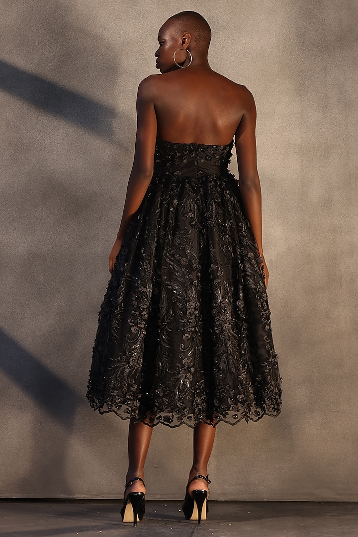 Ebony Black Lace Crystal Embroidered Corset Party Wear Dress by Payal Jain at Pernia's Pop Up Shop