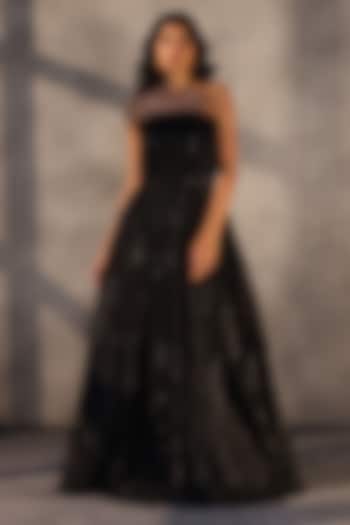 Carbon Black Lace Floral Corset Wedding Gown by Payal Jain at Pernia's Pop Up Shop