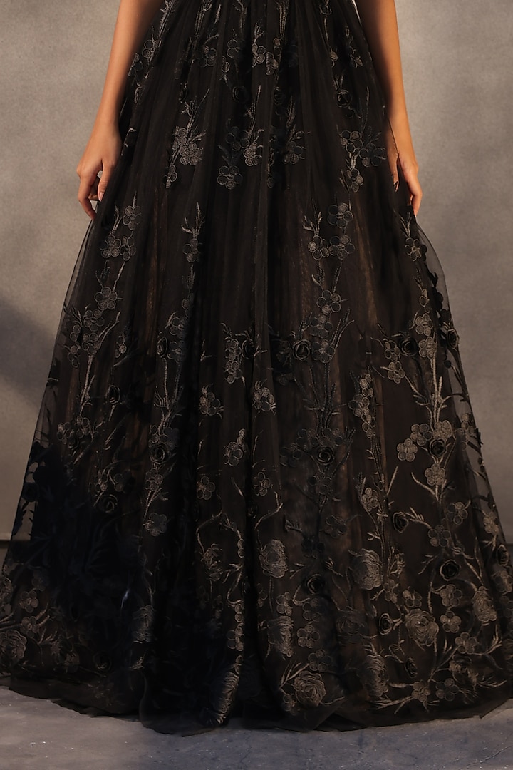 Carbon Black Lace Floral Corset Wedding Gown by Payal Jain at Pernia's Pop Up Shop
