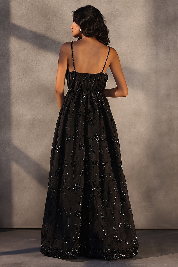 Ebony Black Taffeta Bead Embroidered Corset Wedding Gown by Payal Jain at Pernia's Pop Up Shop