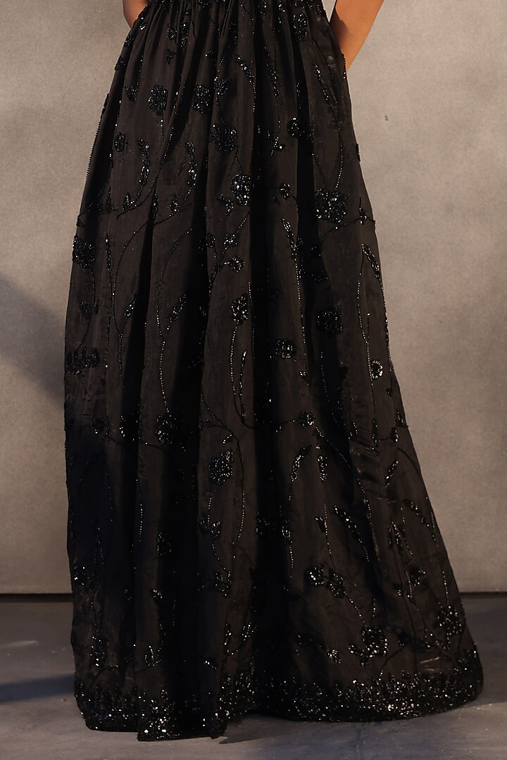 Ebony Black Taffeta Bead Embroidered Corset Wedding Gown by Payal Jain at Pernia's Pop Up Shop