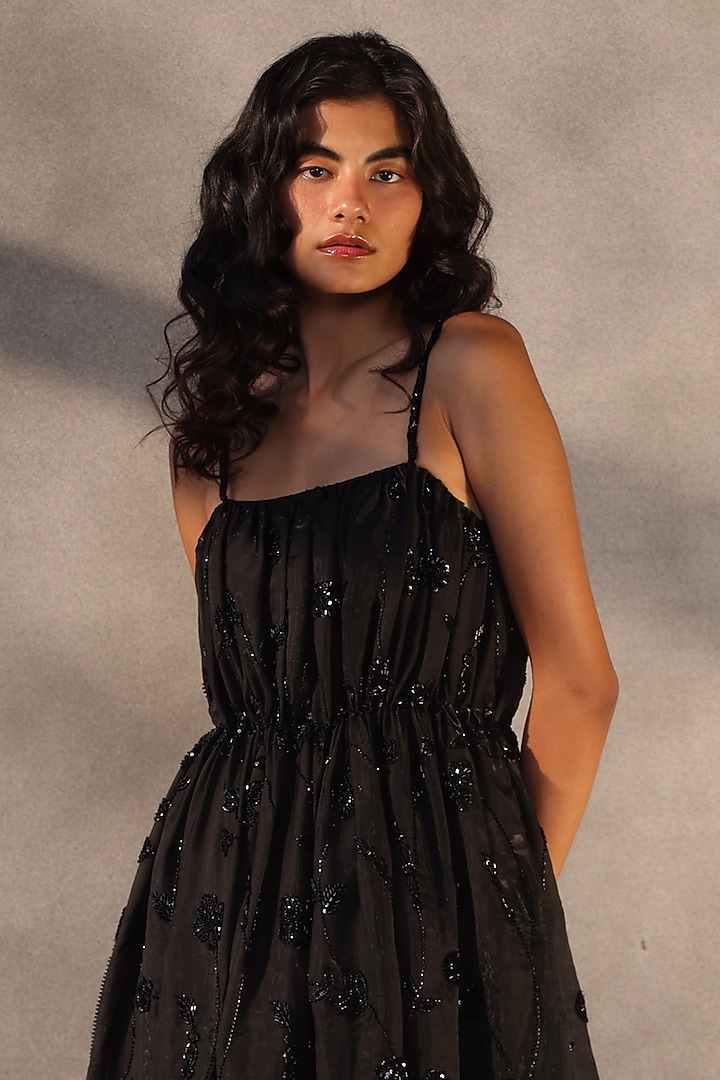 Ebony Black Taffeta Bead Embroidered Corset Wedding Gown by Payal Jain at Pernia's Pop Up Shop