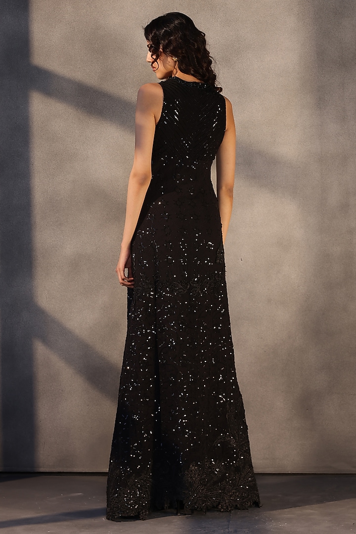 Ebony Black Silk Georgette Sequins Embellished Chikankari Bridal Gown by Payal Jain at Pernia's Pop Up Shop