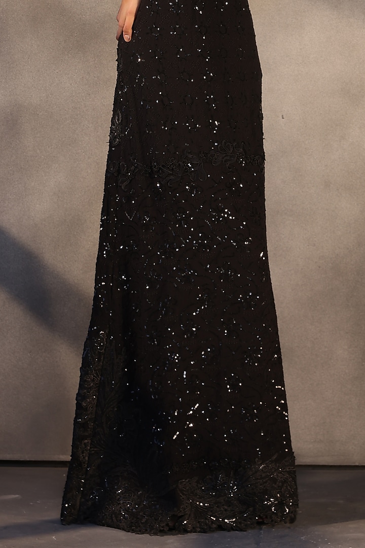 Ebony Black Silk Georgette Sequins Embellished Chikankari Bridal Gown by Payal Jain at Pernia's Pop Up Shop