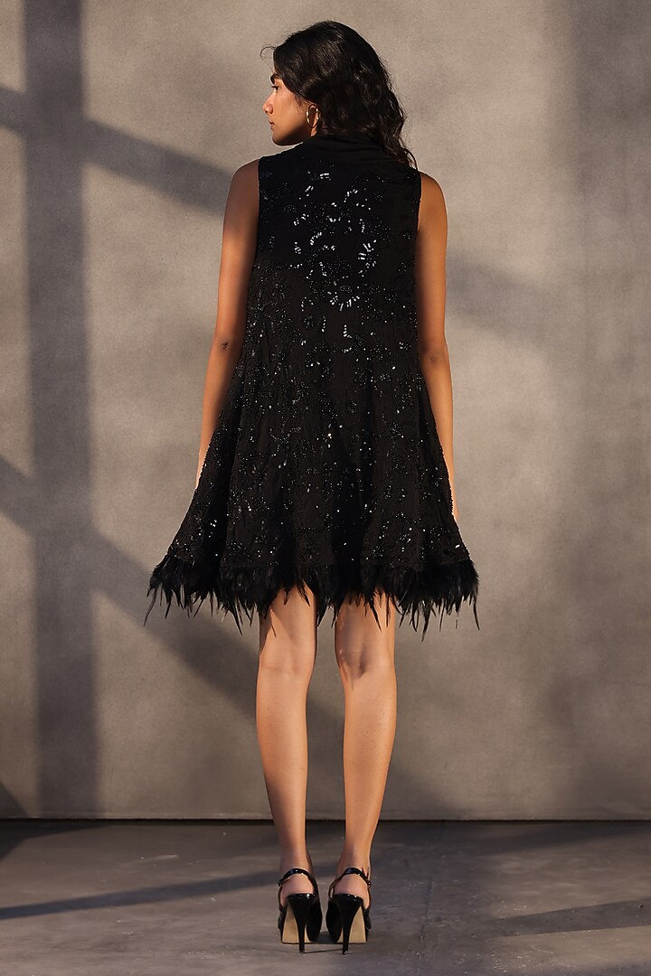 Ebony Black Georgette Sequins Embroidered Party Wear Dress by Payal Jain at Pernia's Pop Up Shop