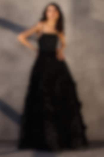 Ebony Black Taffeta Bugle Bead Embroidered Corset Party Wear Dress by Payal Jain at Pernia's Pop Up Shop