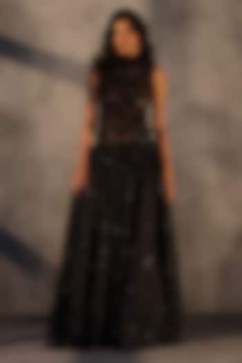 Ebony Black Chantilly Lace Top by Payal Jain at Pernia's Pop Up Shop