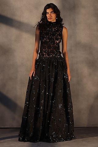 Ebony Black Chantilly Lace Top by Payal Jain