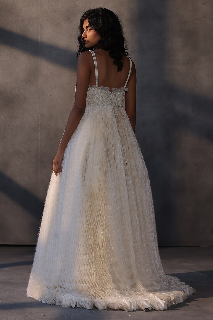 Ivory Taffeta Sequins Embroidered Bridal Gown by Payal Jain at Pernia's Pop Up Shop