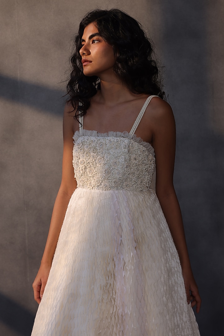 Ivory Taffeta Sequins Embroidered Bridal Gown by Payal Jain at Pernia's Pop Up Shop