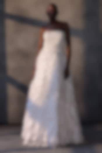 Off-White Taffeta Crystal Embroidered Corset Bridal Gown by Payal Jain at Pernia's Pop Up Shop