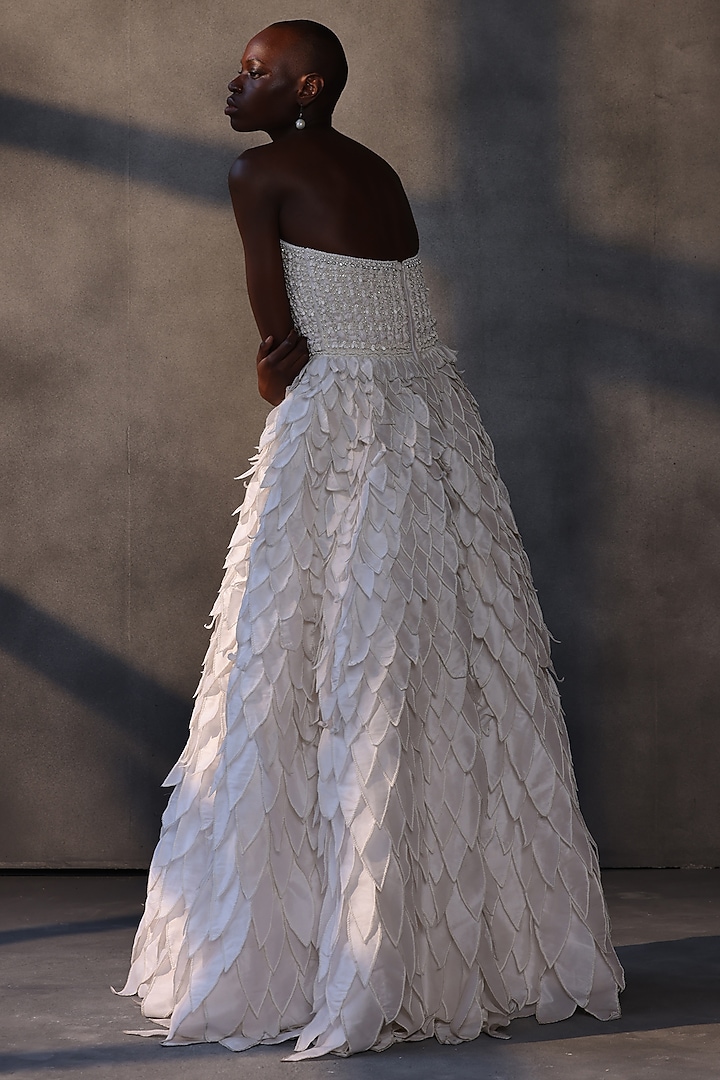 Off-White Taffeta Crystal Embroidered Corset Bridal Gown by Payal Jain at Pernia's Pop Up Shop