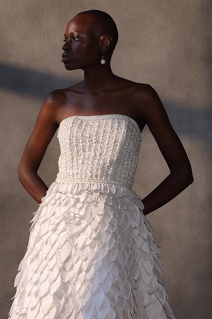 Off-White Taffeta Crystal Embroidered Corset Bridal Gown by Payal Jain at Pernia's Pop Up Shop
