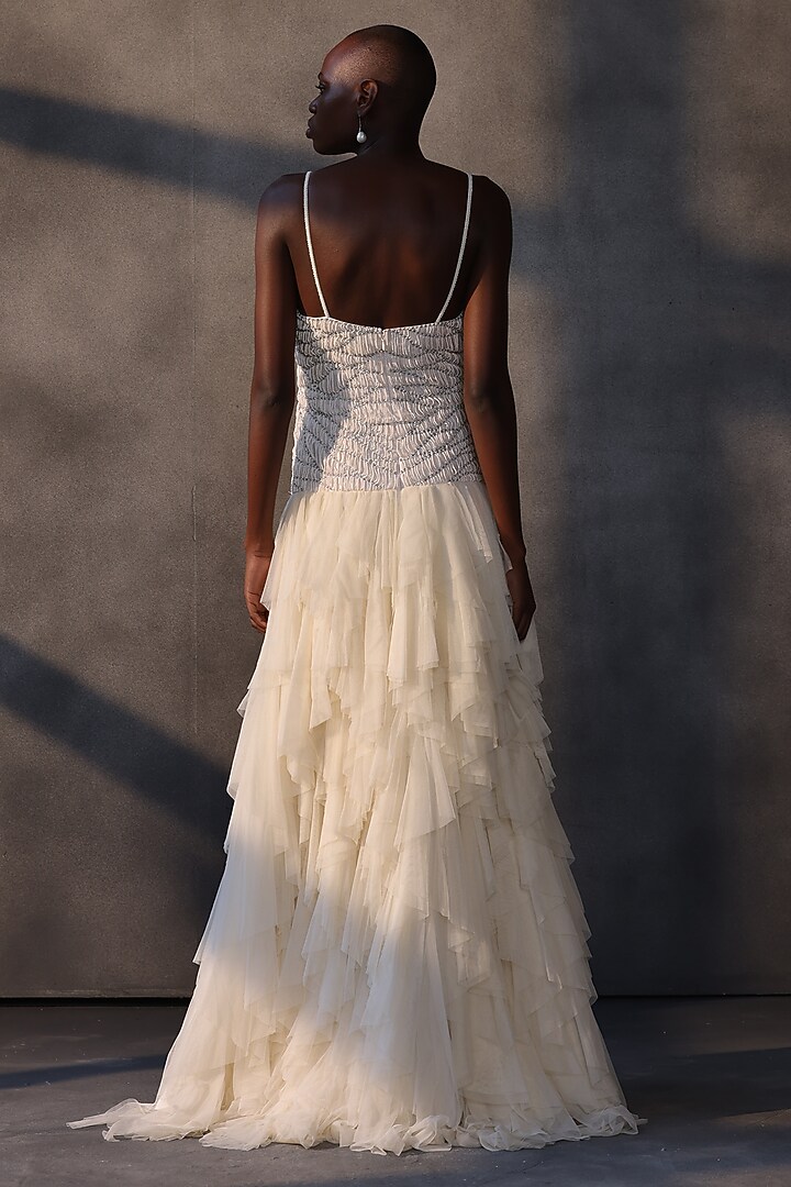 Ivory Taffeta Layered Corset Wedding Gown by Payal Jain at Pernia's Pop Up Shop