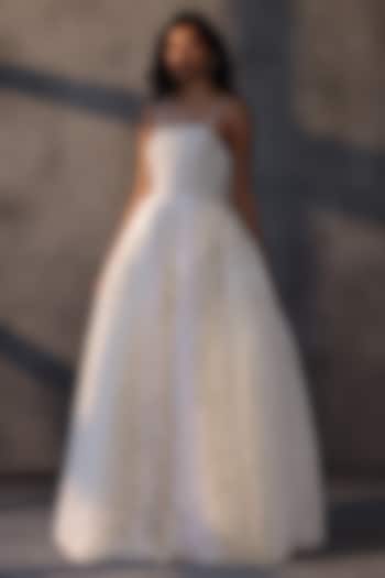 Ivory Taffeta Crystal Work Corset Party Wear Dress by Payal Jain at Pernia's Pop Up Shop