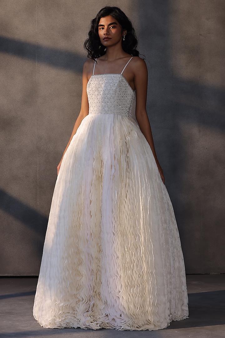 Ivory Taffeta Crystal Work Corset Party Wear Dress by Payal Jain at Pernia's Pop Up Shop