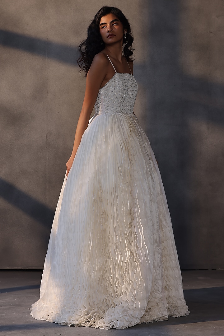 Ivory Taffeta Crystal Work Corset Party Wear Dress by Payal Jain at Pernia's Pop Up Shop