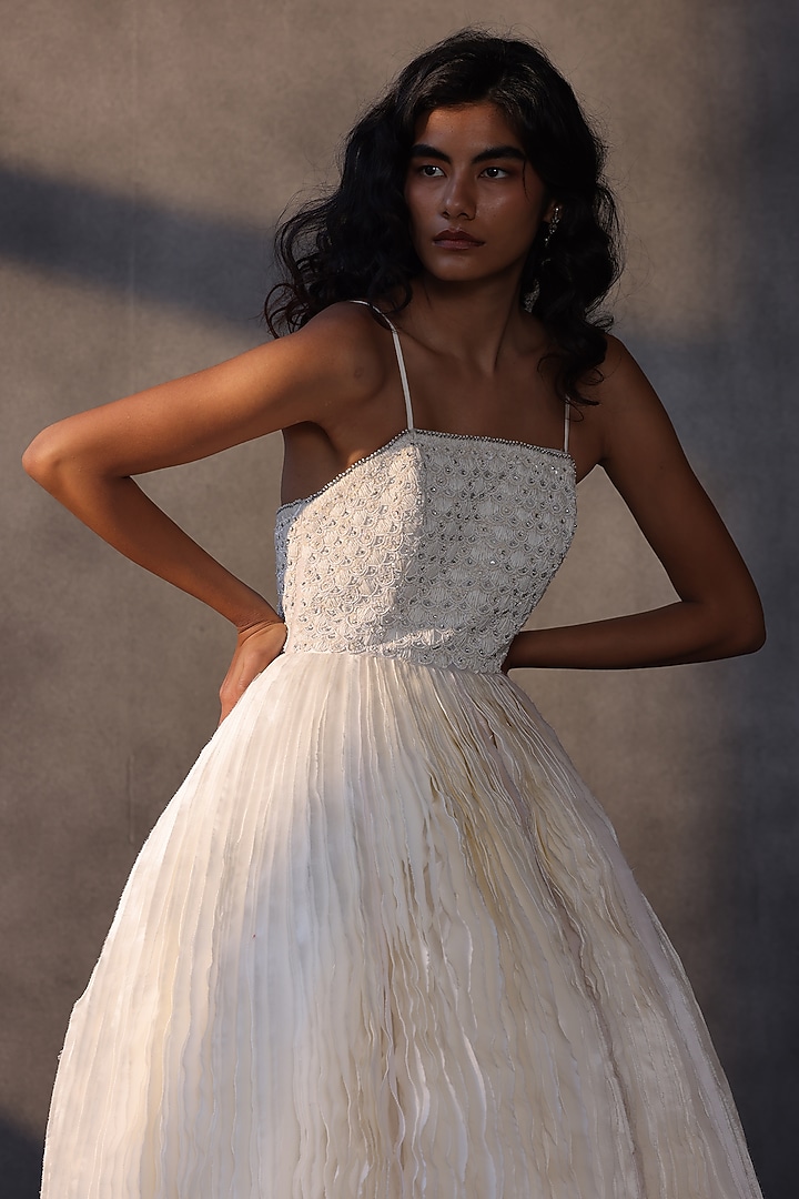 Ivory Taffeta Crystal Work Corset Party Wear Dress by Payal Jain at Pernia's Pop Up Shop